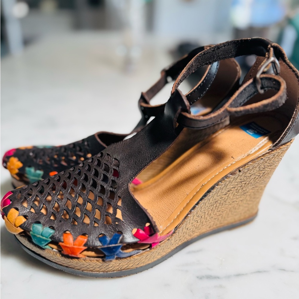 Vibrant Multicolor Woven Wedge Sandals